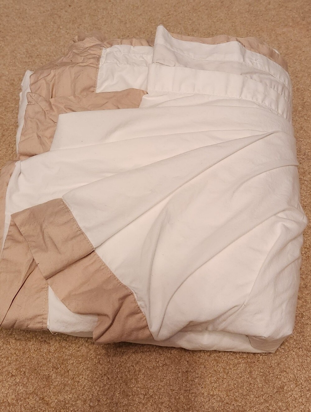 Land's End Duvet Cover Full White With Beige Edges 100% Cotton